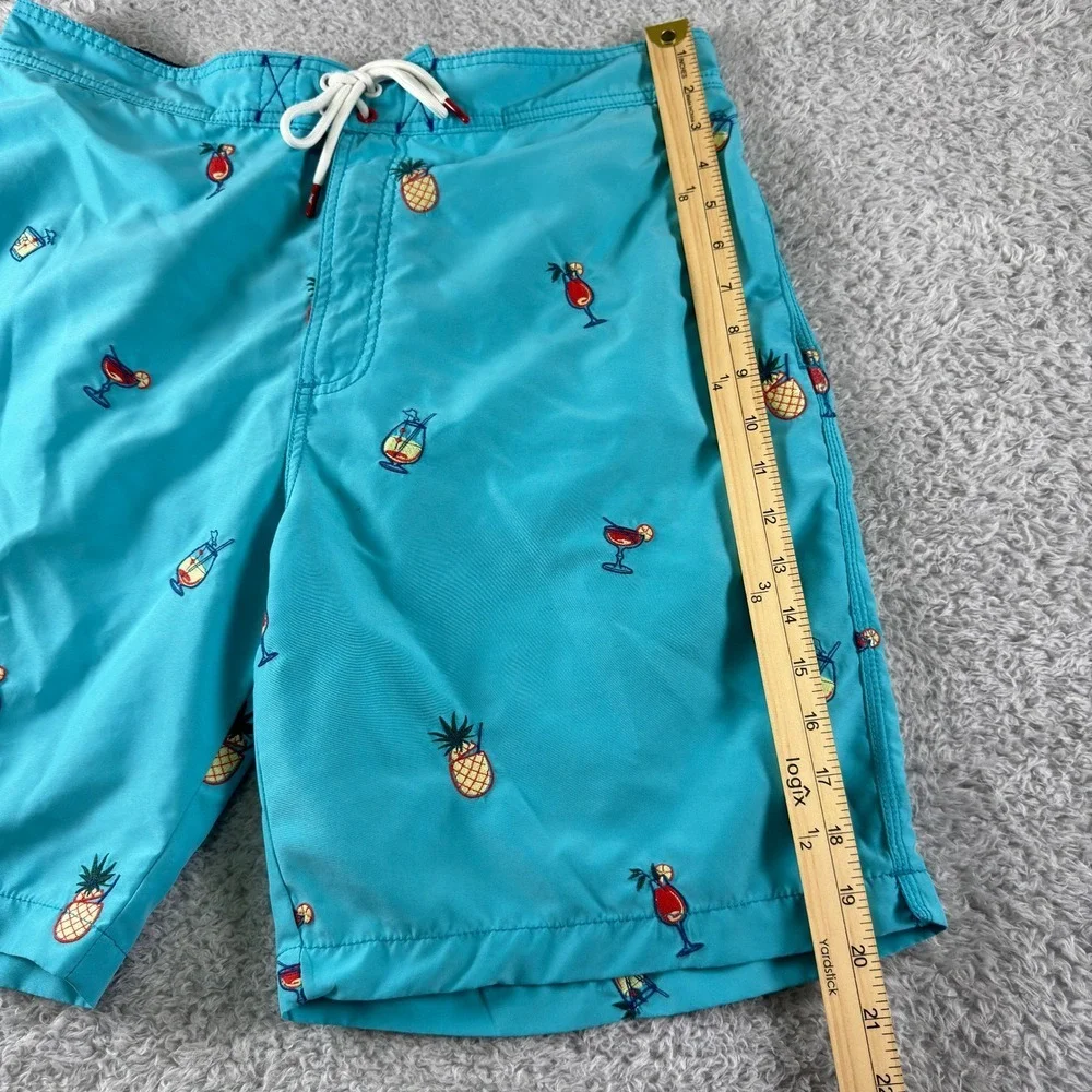 Tommy Bahama Mens Turquoise Cocktail Pineapple Embroidered Swim Trunks Large